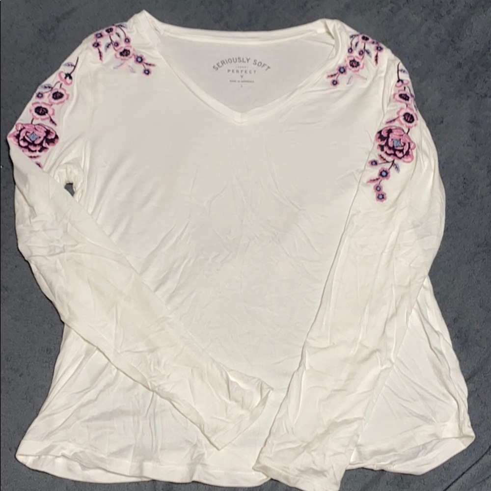 Long sleeve white and floral shirt